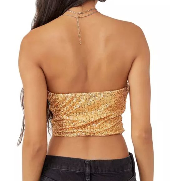 Free People Ta Da Sequin Tank Top in Gold Size Large NWT - Picture 2 of 8